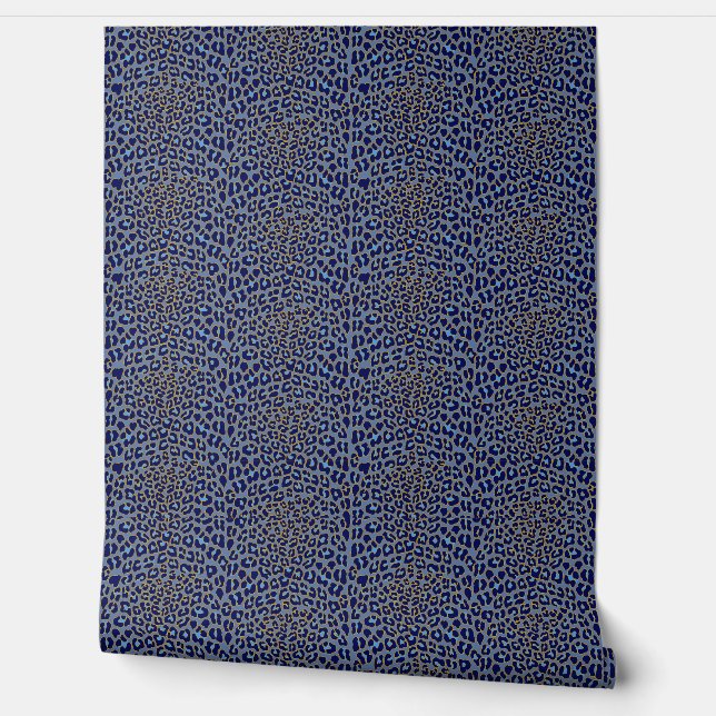 Blue and gold leopard print wallpaper (Unrolling)