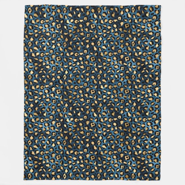 Blue and Gold Leopard Series Design 1 Fleece Blanket (Front)