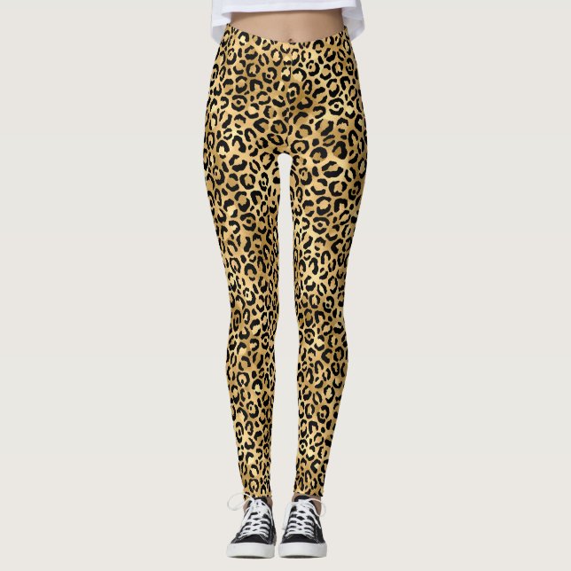 Blue and Gold Leopard Series Design 2 Leggings (Front)