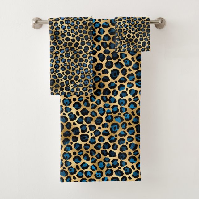 Blue and Gold Leopard Series Design 4 Bath Towel Set (Insitu)
