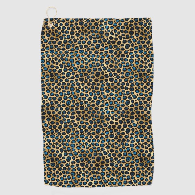 Blue and Gold Leopard Series Design 4 Golf Towel (Front)