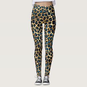 Blue and Gold Leopard Series Design 4 Leggings