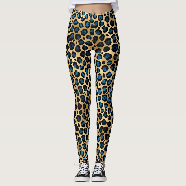 Blue and Gold Leopard Series Design 4 Leggings (Front)