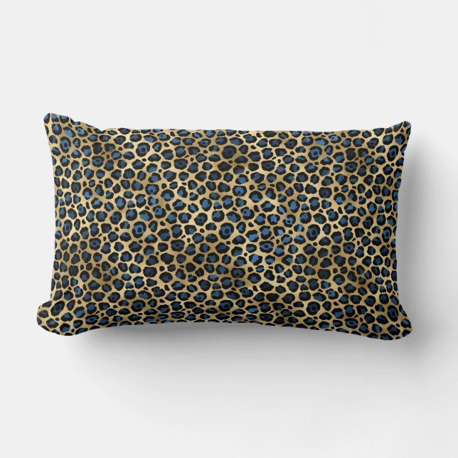 Blue and Gold Leopard Series Design 4 Lumbar Cushion (Front)
