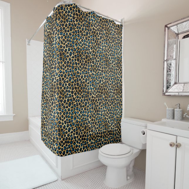 Blue and Gold Leopard Series Design 4 Shower Curtain (In Situ)