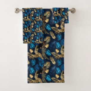 Blue and Gold Leopard Series Design 8 Bath Towel Set