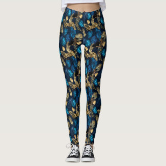 Blue and Gold Leopard Series Design 8 Leggings