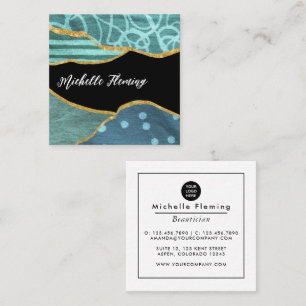Blue and Gold Linen Fabric Denim Square Business S Card