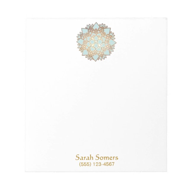 Blue and Gold Lotus Personalised Notepad (Front)