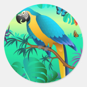 blue and gold macaw classic round sticker