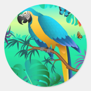 blue and gold macaw in the Amazon Classic Round Sticker
