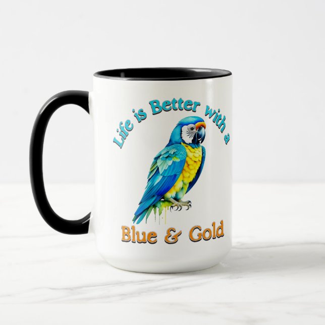 Blue and Gold Macaw Parrot Coffee lover Gift  Mug (Left)