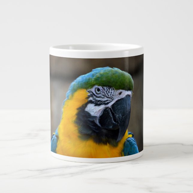 blue and gold macaw parrot head view c large coffee mug (Front)