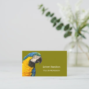 Blue and gold macaw watercolor painting business card