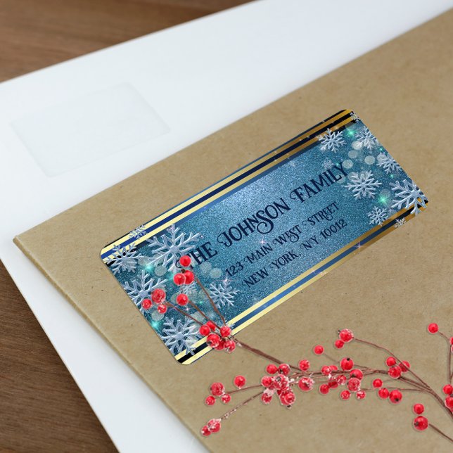 Blue And Gold Magical Christmas Winter Wonderland Label (Creator Uploaded)