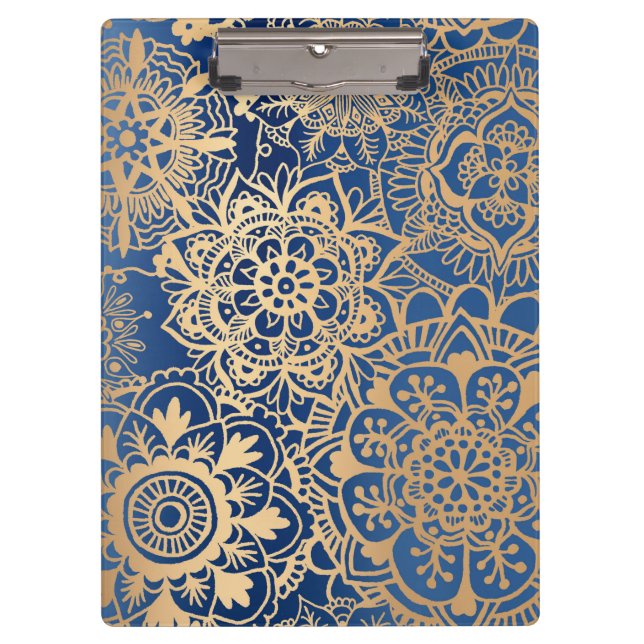 Blue and Gold Mandala Pattern Clipboard (Front)