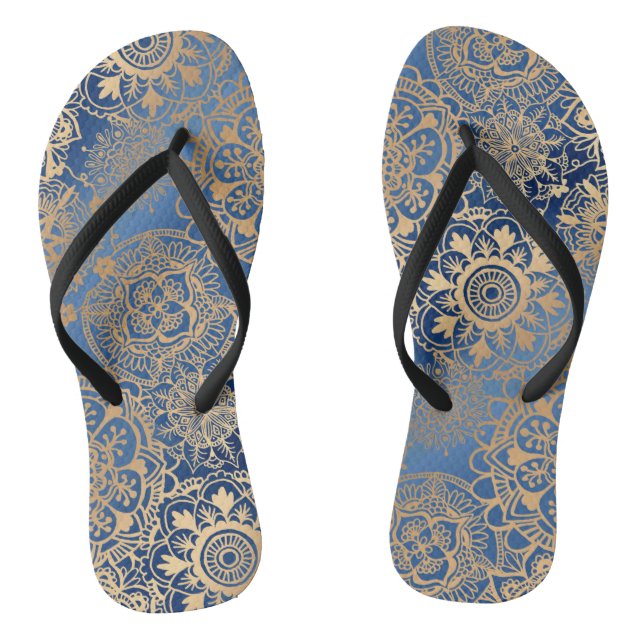 Blue and Gold Mandala Pattern Flip Flops (Footbed)