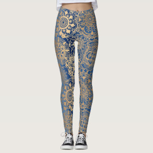 Blue and Gold Mandala Pattern Leggings