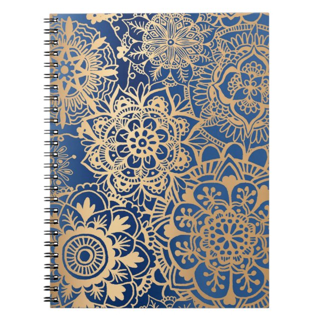 Blue and Gold Mandala Pattern Notebook (Front)