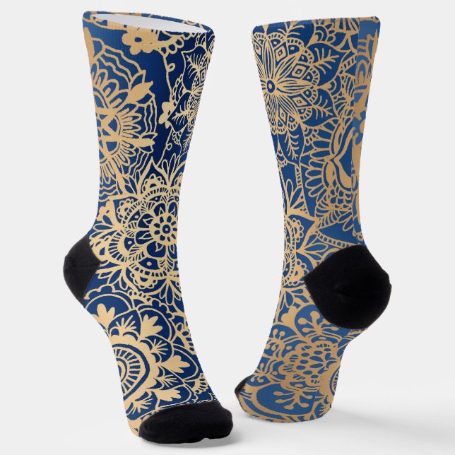 Blue and Gold Mandala Pattern Socks (Angled)