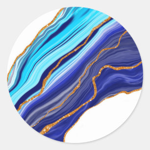 Blue and Gold Marble Art Classic Round Sticker