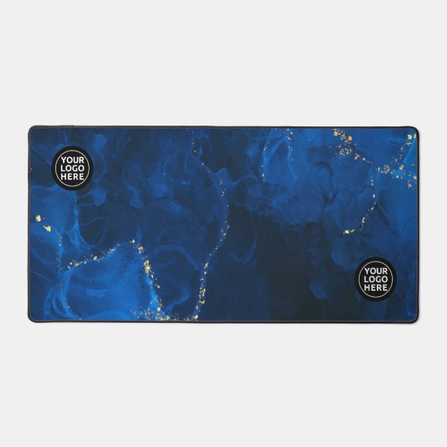 Blue and Gold Marble Desk Mat Mouse Pad (Front)