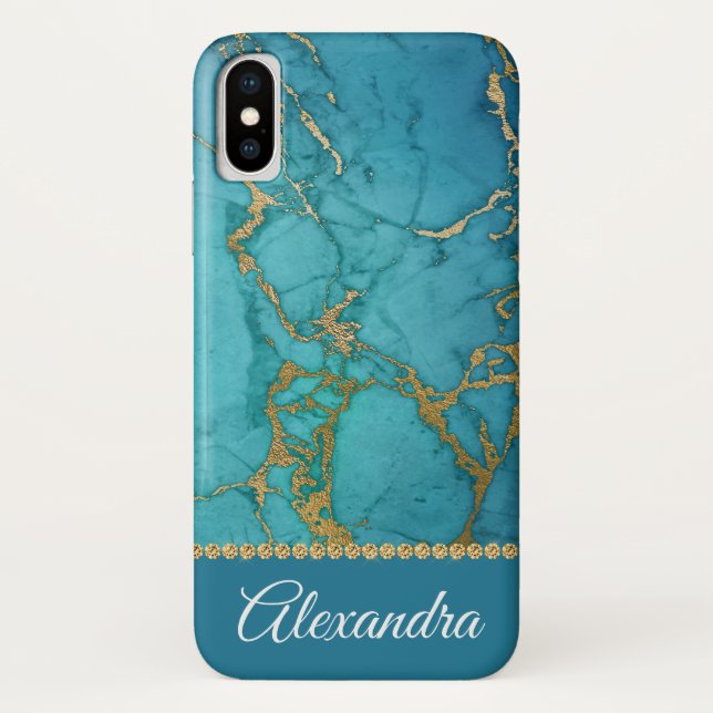Blue and Gold Marble Elegant Girly Case-Mate iPhone Case (Back)