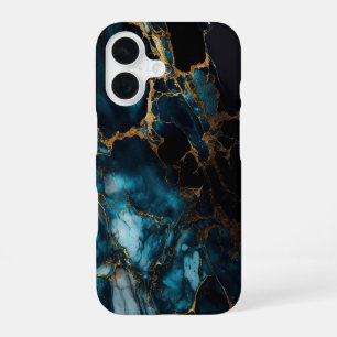 Blue and Gold Marble iPhone 16 Case