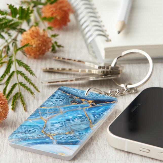 Blue and Gold Marble Key Ring (Front Right)
