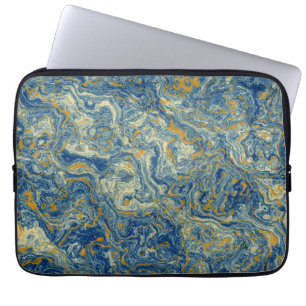 Blue and gold marble laptop sleeve
