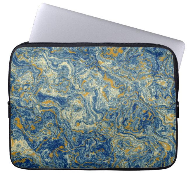 Blue and gold marble laptop sleeve (Front)