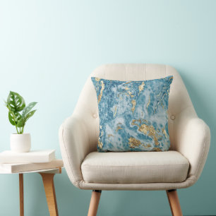 Blue and Gold Marble Luxury Abstract Cushion