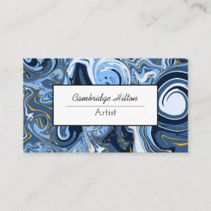 Blue and Gold Marble Modern Abstract Fluid Art     Business Card