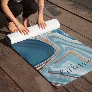 Blue and Gold Marble Swirls Ohm Symbol Yoga Mat