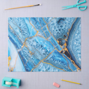 Blue and Gold Marble Tissue Paper
