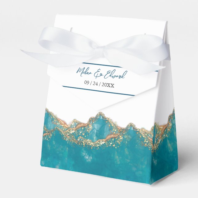 Blue And Gold Marble Wedding Favour Box (Front Side)