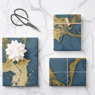 Blue and Gold Marble  Wrapping Paper Sheet