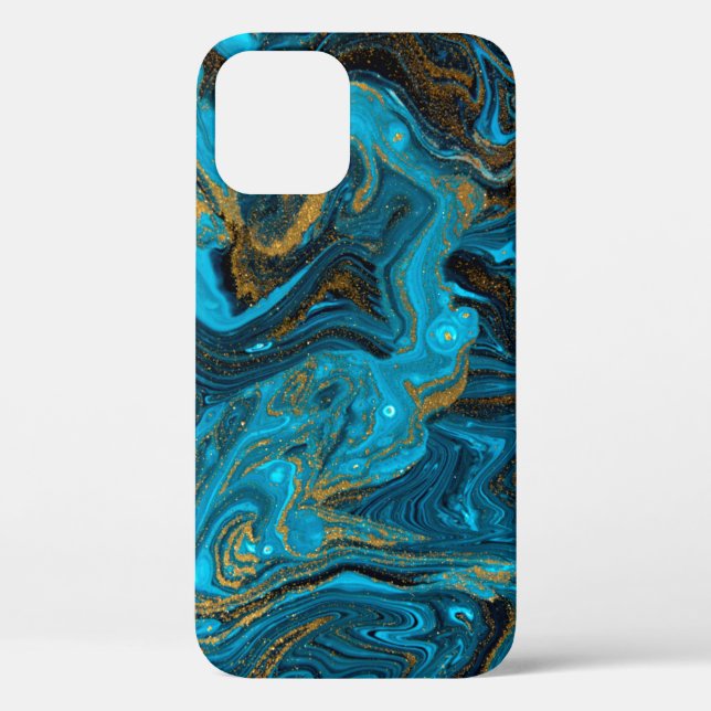 Blue and gold marbling pattern. Golden marble liqu Case-Mate iPhone Case (Back)