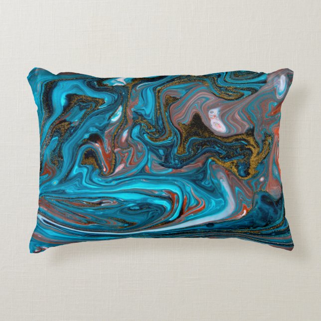 Blue and gold marbling pattern. Golden marble liqu Decorative Cushion (Front)