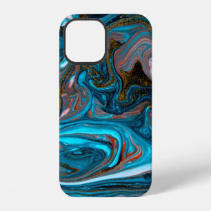 Blue and gold marbling pattern. Golden marble liqu iPhone 12 Case
