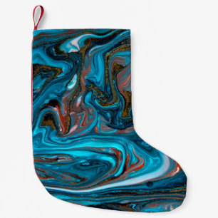 Blue and gold marbling pattern. Golden marble liqu Small Christmas Stocking