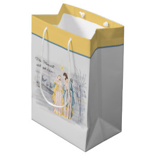 Blue and gold Mary, Joseph and Jesus Holiday Medium Gift Bag