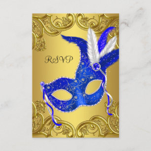 Blue and Gold Masquerade Party RSVP Card