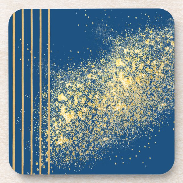 Blue and gold metallic foil Hard plastic coaster (Front)