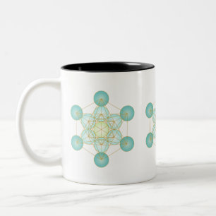 Blue and Gold Metatron's Cube Design Two-Tone Coffee Mug