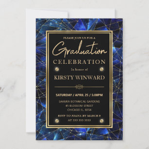 Blue and Gold Midnight Crystal Galaxy Graduation Invitation
