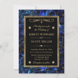 Blue and Gold Midnight Crystal Galaxy Wedding Invitation