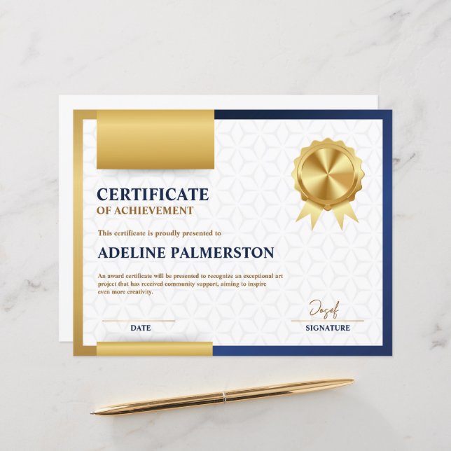 Blue and Gold Modern Achievement Certificate  (Front/Back In Situ)