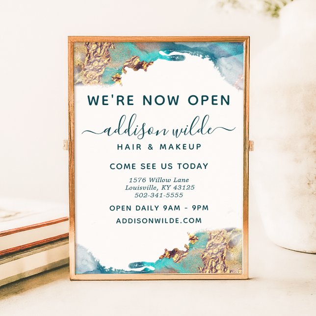 Blue And Gold Modern Art Liquid Ink Business Poster (Creator Uploaded)