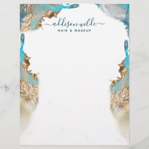 Blue And Gold Modern Art Liquid Ink Custom Letterhead